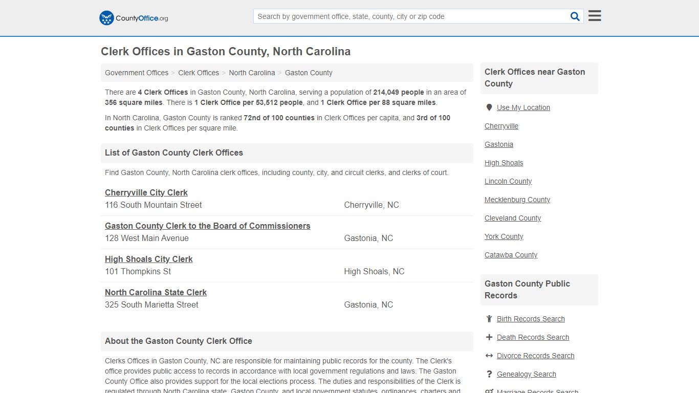 Clerk Offices - Gaston County, NC (County & Court Records)